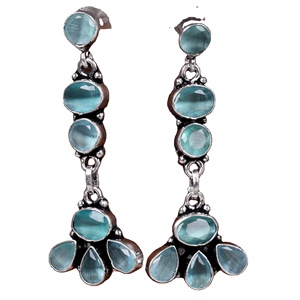 Pendientes Colgantes de Latón Oxidado con Cuarzo Azul, Estilo Bohemio, Forma de Campana, Venta al por Mayor, Hechos a Mano - Product Image 1