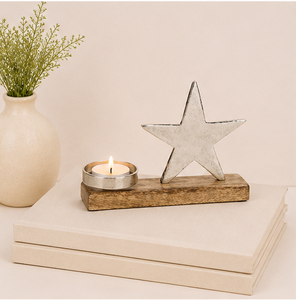 Modern Handmade Durable Aluminum Star Tealight Candle Holder Customizable Eco-Friendly Mango Wood Base for <b>Christmas</b> Home - Product Image 6