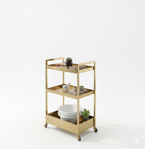 Modern 3-Tier Powder Coating Metal <b>Serving</b> Cart with Wheels Portable Kitchen Storage <b>Trolley</b> Lumetal Vitetnam - Product Image 1