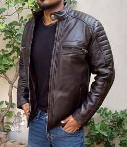 Veste d'hiver élégante en cuir véritable pour homme, fermeture éclair, non tissée, écologique, teinte unie, chaleur, style moderne, finition artisanale - Product Image 4