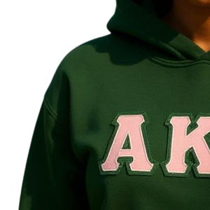 เสื้อสเวตเชิ้ตคอกลมผ้าฟลีซพรีเมียมลายตัวอักษรกรีกแบบ AKA เสื้อผ้าสั่งทำพิเศษสำหรับชมรมนักศึกษาหญิง เสื้อสเวตเชิ้ตลำลองสีเขียวป่าและชมพู - Product Image 2