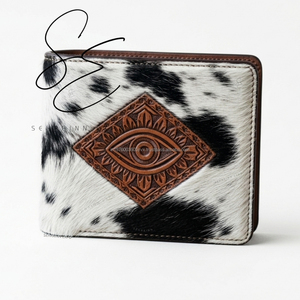 Cartera de Cuero Genuino Repujado para Hombre, Estilo Western Hecha a Mano, Billetera Bifold de Cuero con Pelo y Ojo Turco Grabado, Cartera Vaquera Vintage - Product Image 2