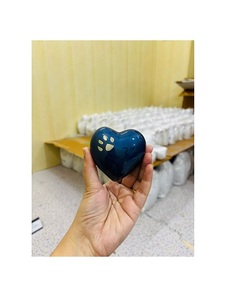 Brass American Style <b>Heart</b> Shape Pet Cremation Urn Silver Color with Paw Print Design Customizable for Pet Ashes Storage - Product Image 1