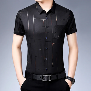 Nueva Camisa de Manga Corta para Hombre, Formal, Casual de Negocios, Tejida en Poliéster/Algodón, Cuello Redondo, Corte Holgado, 260g, Ecológica y Transpirable - Product Image 4