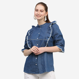 Nardon Apparel 2025 Mujer Casual Denim Camisa Regular Manga Larga Para Mujer - Product Image 3