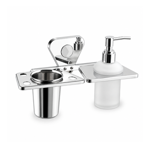 Distributeur de savon liquide 2-en-1 en acier inoxydable avec support pour bain et douche |   Support pour brosse à dents finition chrome moderne |   Résistant à la rouille, robuste - Product Image 1