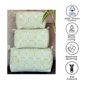 Premium Jaipur Hand Block <b>Toiletry</b> Quilted Bag Set Eco- Friendly Durable Machine Wash Zip Closure Daily Use Gifting Travel - Product Image 2