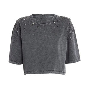 T-shirt en strass pour femme de haute qualité, coupe ample, confortable, écologique, prix abordable - Product Image 4