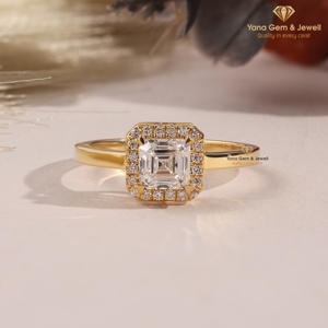 แหวนเพชรทรง Asscher แบบ Halo น้ำหนัก 1.00 กะรัต สี E ความสะอาดระดับ VVS2 สำหรับผู้หญิง ดีไซน์ทันสมัย ทองคำแท้ 14K ได้รับการรับรองจาก IGI เพชร CVD ที่เพาะเลี้ยงในห้องปฏิบัติการ - Product Image 1