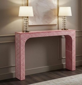 Table console artisanale en os incrusté avec tiroir, design géométrique, table d'entrée contemporaine, meuble cascade pour hall et salon - Product Image 2
