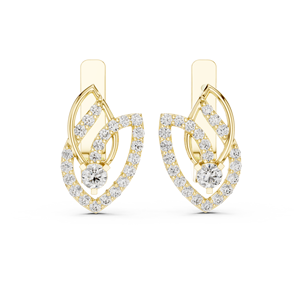 Pendientes de Oro Amarillo de 18K con Diamantes Cultivados en Laboratorio, Corte Brillante Redondo, Motivo de Hoja, Lujosos, Inspirados en la Naturaleza, para Mujer - Product Image 5