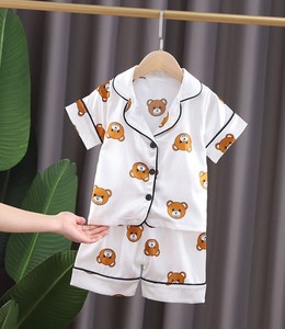 Pyjama d'été en coton pour filles, ensemble de vêtements de nuit à manches courtes avec imprimé ours - Product Image 3