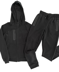 Conjunto Deportivo para Hombre, Sudadera con Capucha y Pantalones Deportivos Negros con Estampado, Cierre Completo, Color Sólido, Poliéster, Secado Rápido, Invierno - Product Image 3