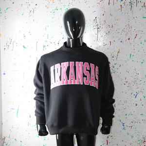 ARKANSAS BLACK <b>Mock</b> <b>Neck</b> Sweatshirt 100% PINK Applique Embroidery wide <b>neck</b> Sweatshirt Finer Threads - Product Image 3