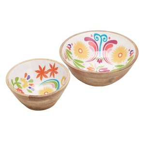 Autocollant imprimé en émail bol à salade en bois cuillère meilleure qualité style rustique naturel pour vaisselle pour servir saladier décoratif - Product Image 1