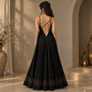 Black 100% Cotton <b>Maxi</b> <b>Dress</b> Deep V Neck Adjustable <b>Strap</b> Embroidered Boho Sleeveless Flowy Casual Beach Vacation Wear Elegant - Product Image 3