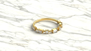 18K Gold Alternating Baguette Round Diamond Wedding Band Dainty <b>Stacking</b> <b>Ring</b> Eternity <b>Rings</b> Fine Jewelry For Women - Product Image 3