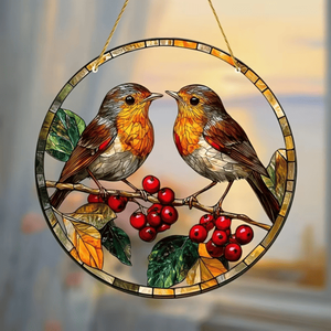 Décoration suspendue en acrylique pour fenêtre CIFbuy, motif oiseaux colorés et baies de cardinal, attrape-soleil élégant en cristal pour Temu Pick - Product Image 5