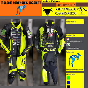 Combinaison de moto en cuir de course, combinaison de moto en cuir épais fabriquée au Pakistan, vêtements de moto, combinaison de course Kangaroo, qualité supérieure - Product Image 2
