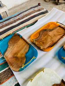 Handcrafted Ocean Blue <b>Epoxy</b> Resin Wooden Serving Tray with Durable Gold Metal Handles for Kitchen, <b>Coffee</b> <b>Table</b> & Gift Giving - Product Image 2