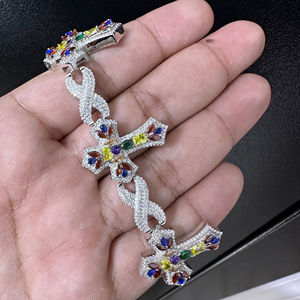 สร้อยข้อมือรูปกากบาทประดับเพชรโมอิสซาไนต์ทรงกลมเจียระไนแบบเหลี่ยมคมชัด VVS ตัวเรือนชุบทองบนเงินแท้ 925 สไตล์ฮิปฮอปสำหรับผู้หญิง - Product Image 1