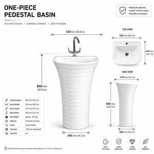 Lavabo de Pedestal Rectangular de una Pieza PORSCHE-X, Montado en el Suelo, con un Solo Orificio, Grifo Monomando, Acabado Cromado Contemporáneo, con Desagüe - Product Image 4