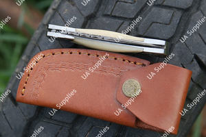 Damascus Steel Razor Sharp Industrial Grade Folding Knife Hand Engraved Camel Bone Handle Leather Sheath OEM/ODM Customizable - Product Image 6