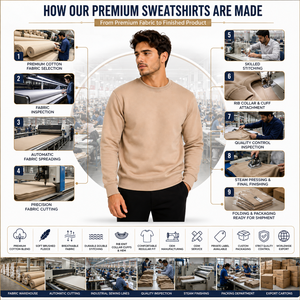 เสื้อสเวตเชิ้ตคอกลมสีเขียวมะกอกสำหรับผู้ชาย ทรงโอเวอร์ไซส์ สวมใส่สบาย ผลิตจากผ้าถัก 100% คอตตอน บุซับใน เหมาะสำหรับใส่ในฤดูหนาว - Product Image 4