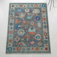 Moderner Mehrfarbiger Blauer Handgeknüpfter Woll-Oushak-Teppich Klassisches Blumenmuster Flachflorig Mittlere Dicke Langlebiger Rechteckiger Wohnzimmerteppich