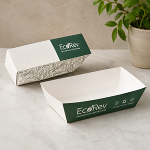 Contenants alimentaires jetables en papier kraft biodégradable et écologiques, marque EcoRev, logo personnalisé, forme rectangulaire, style moderne - Product Image 3