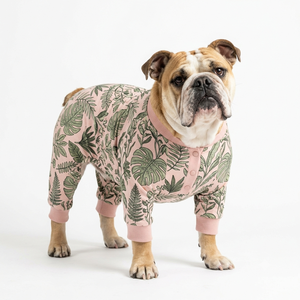 Pink Tropical Leaf <b>Print</b> Dog Jumpsuit Cotton Comfortable All Seasons Pet <b>Clothes</b> - Product Image 1