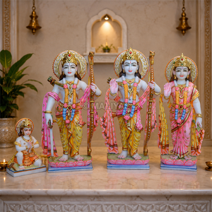 White Marble Ram Darbar | Ram Sita Lakshman Hanuman Statue | Handcrafted Ram Parivar Murti | MALIYAS Jaipur - Product Image 4