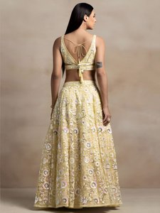 2026 Traditional Luxury Yellow Floral Embroidered Floor-Length Lehenga Choli Set Net Dupatta for Winter/Spring <b>Bridal</b> Wedding - Product Image 4