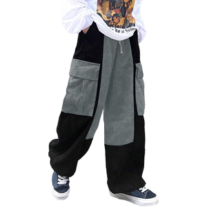 Men's Corduroy <b>Pants</b> Elastic Waist Side Pockets Casual Wear <b>Black</b> Gray Striped Design - Product Image 1