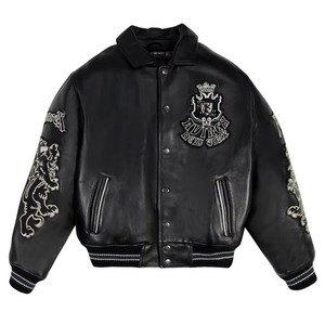 เสื้อแจ็คเก็ตหนัง Avirex สำหรับผู้ชาย แบบ Varsity ปักลาย ปิดซิป สไตล์ Bomber ปลายแขนและชายเสื้อแบบริบ มีโลโก้ด้านหน้า กันน้ำ ของแท้ - Product Image 5