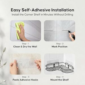 Corner Wall Mounted <b>Metal</b> Storage Rack Double Tier Self <b>Adhesive</b> Bathroom Organizer Minimalist Style - Product Image 2