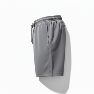 Men's Solid Gray Polyester Canvas Board Shorts with Front Drawstring <b>Elastic</b> Waist Quick Dry Casual Style - Product Image 3