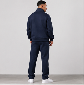 Ensemble de survêtement athlétique bleu marine pour homme, sweat-shirt à col montant et demi-zip, pantalon de jogging - Product Image 2