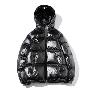 Custom Men's Winter Shiny High Street Bomber <b>Jacket</b> Hooded Stand Collar Detachable Hood Outdoor Plus Size <b>Black</b> Puffer <b>Jacket</b> - Product Image 3