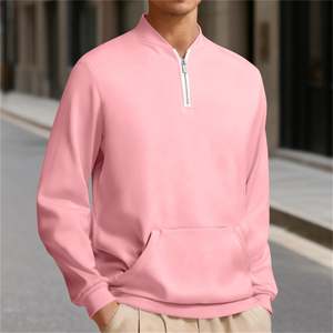Sweatshirt for Mens Basic Quarter Zipper Long Sleeve Loose Fit Solid Color with Pocket Mandarin/ Band Collar OEM Custom Logo - Product Image 4