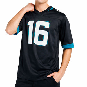 Maillot de football américain surdimensionné en mesh pour homme, noir et bleu, streetwear, t-shirt de sport athlétique, fabricant OEM, étiquette privée personnalisée - Product Image 1