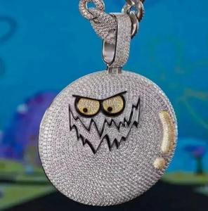Colgante de Moissanita con Cara Malvada Iced Out |   Regalo Hip Hop de Plata 925 con Esmalte Negro - Product Image 1