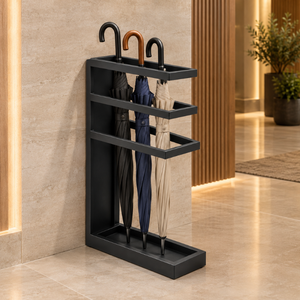Organizador de Sombrillas Moderno de Metal Negro con Tres Niveles de Almacenamiento |   Soporte de Suelo Ahorrador de Espacio con Bandeja Recolectora de Agua para el Hogar - Product Image 2