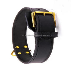 Design personnalisé élégant collier de chien en cuir noir de qualité supérieure fait à la main avec rembourrage doux de vache cousu et quincaillerie en laiton réglable - Product Image 1