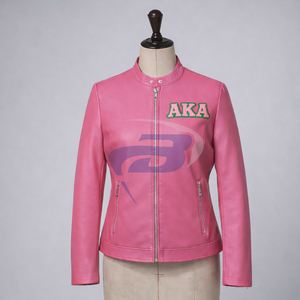 Alfa |   Kapa |   Chaqueta de cuero rosa premium Alpha AKA Sorority con letras griegas para miembros de la hermandad AKA, chaqueta para mujer - Product Image 1