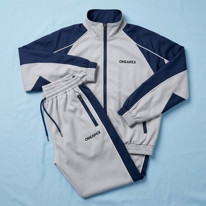 Men's Grey Navy Tracksuit Set Full <b>Zip</b> Athletic Jacket <b>Jogger</b> Pants Sportswear Training Gym Running Custom Logo - Product Image 2