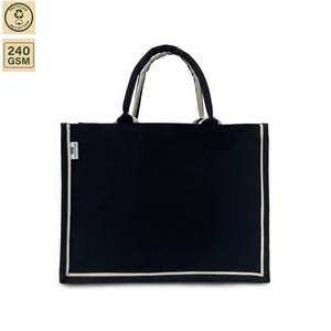 Bolsa de Compras Promocional de Lona de Algodón Laminada Teñida de Negro de 8 Oz, 37x27.5x16 cm, Logotipo Personalizado, Venta al Por Mayor, OEM, ODM, Marca Privada - Product Image 1