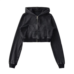 Women's Hooded <b>Zipper</b> Sweatshirt Solid Color Casual Long Sleeve Knitted 100% Cotton Blend Winter Wear Front Logo - Product Image 4