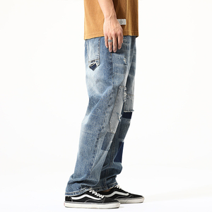 Wholesale Custom Mens Straight Leg 100 Cotton Denim <b>Jeans</b> Regular Fit Regular Washing Breathable Winter Embroidery Print <b>Work</b> - Product Image 5