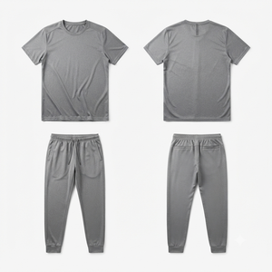 Ensemble de t-shirts à col rond gris pour homme, en coton tricoté, vêtements décontractés, couleur unie, respirant, pantalon de jogging - Product Image 2